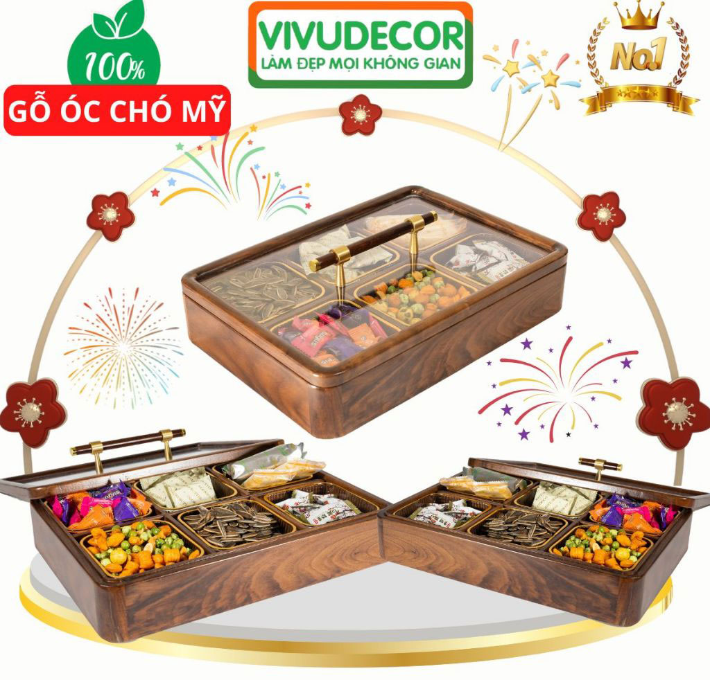 Khay mứt tết bằng gỗ óc chó cao cấp